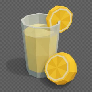 グラスに入ったレモネードとカットレモンの3DCG