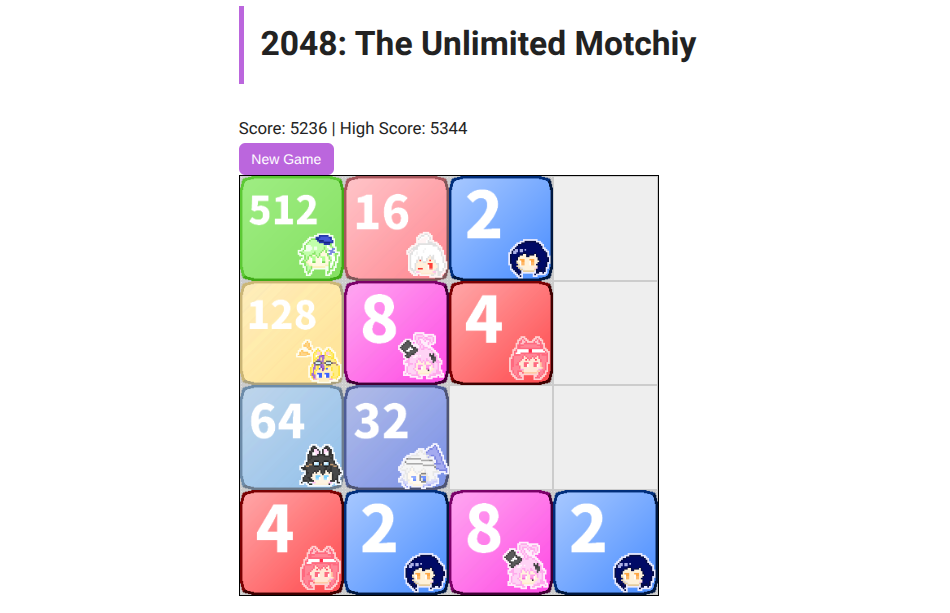 Play on Heiki!上で2048を遊んでいる様子その2